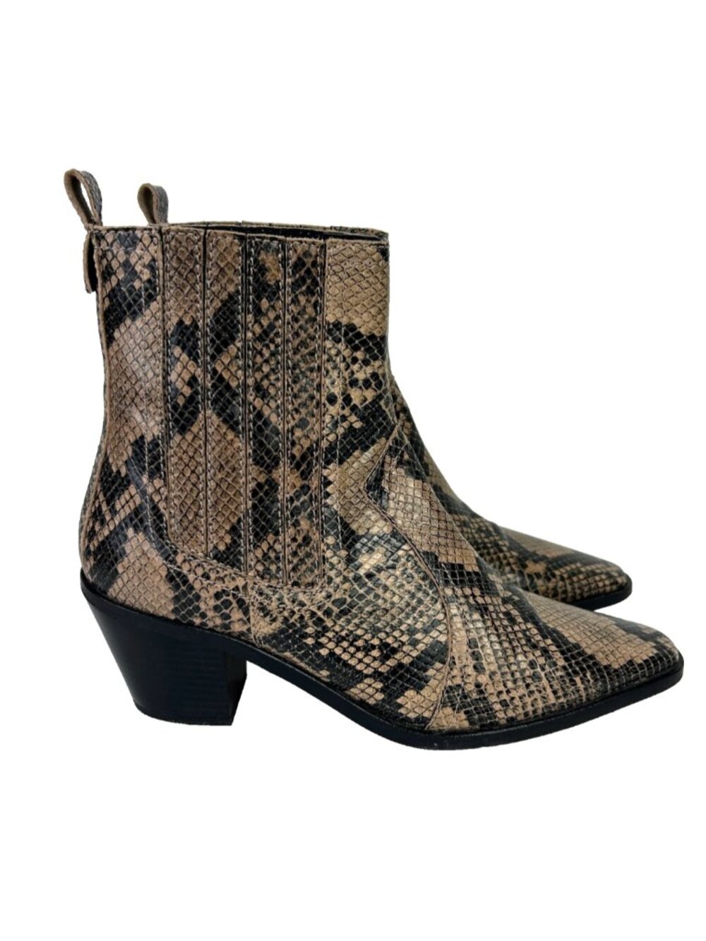 Musse Cloud Chelsea Ankle Boots Snake Print Python Booties Pointed Toe Taupe 39